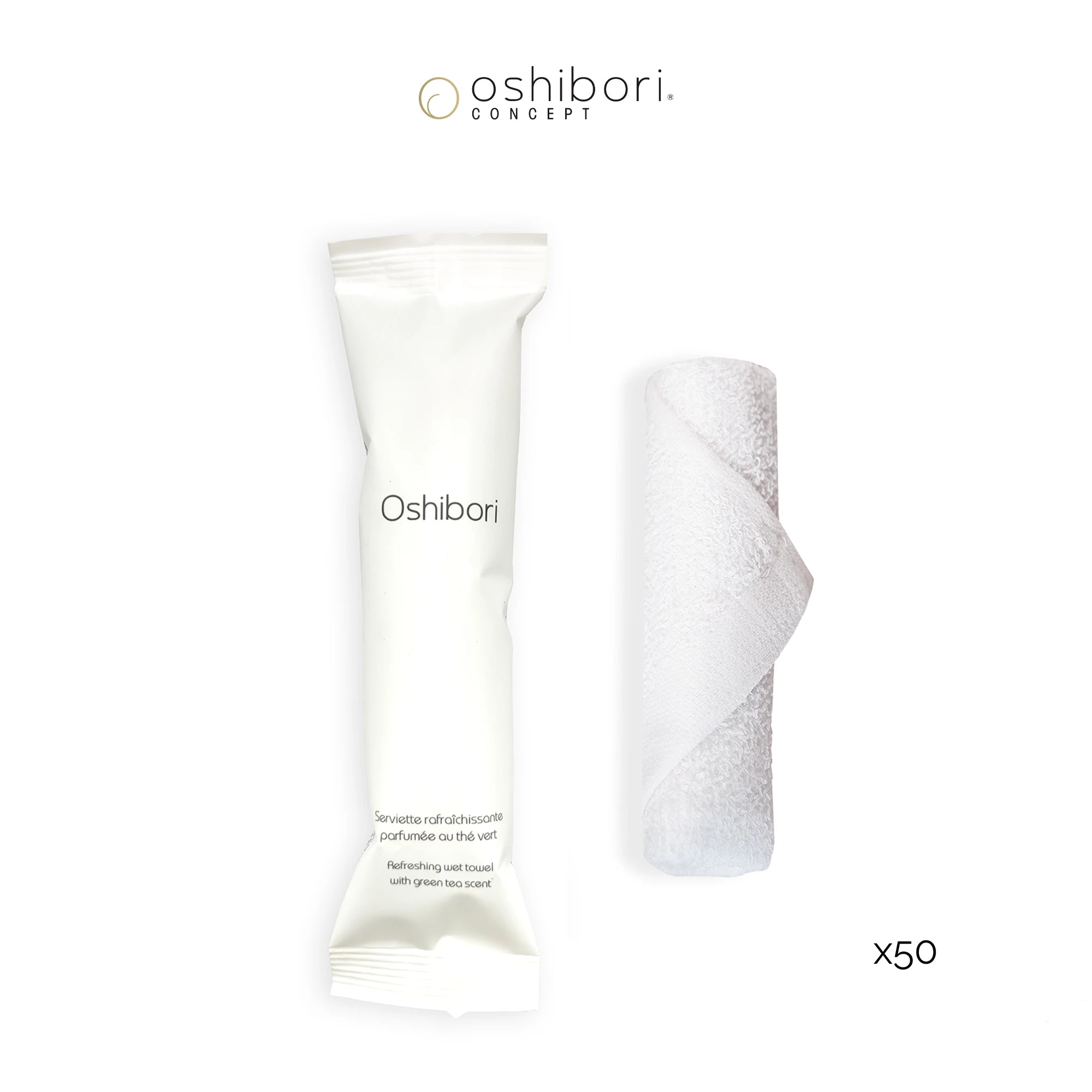 Oshibori Concept 10g Serviette Rafraîchissante Blanc Thé Vert x50