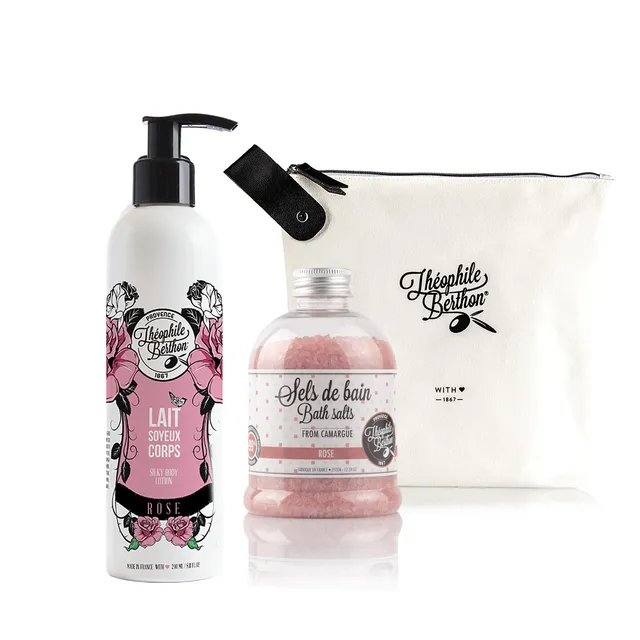 Theophile Berthon Trousse Rose Délicate Lait 240ml + Sels 350g