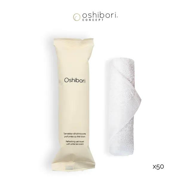 Oshibori Concept 15 grammes serviette bambou écru x50 thé blanc