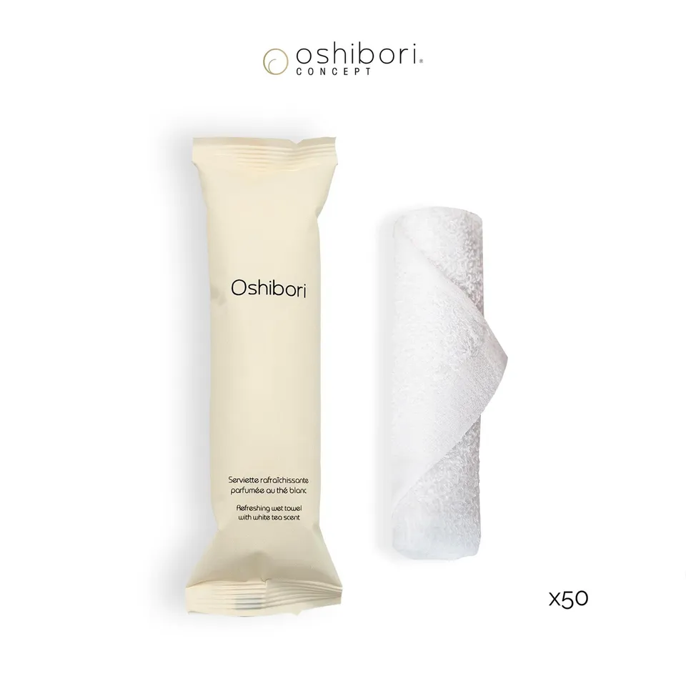 Oshibori Concept 15 grammes serviette bambou écru x50 thé blanc