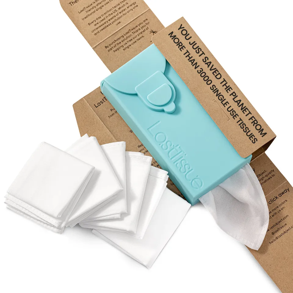 LastSwab LastTissue Boite mouchoirs lavables turquoise coton bio