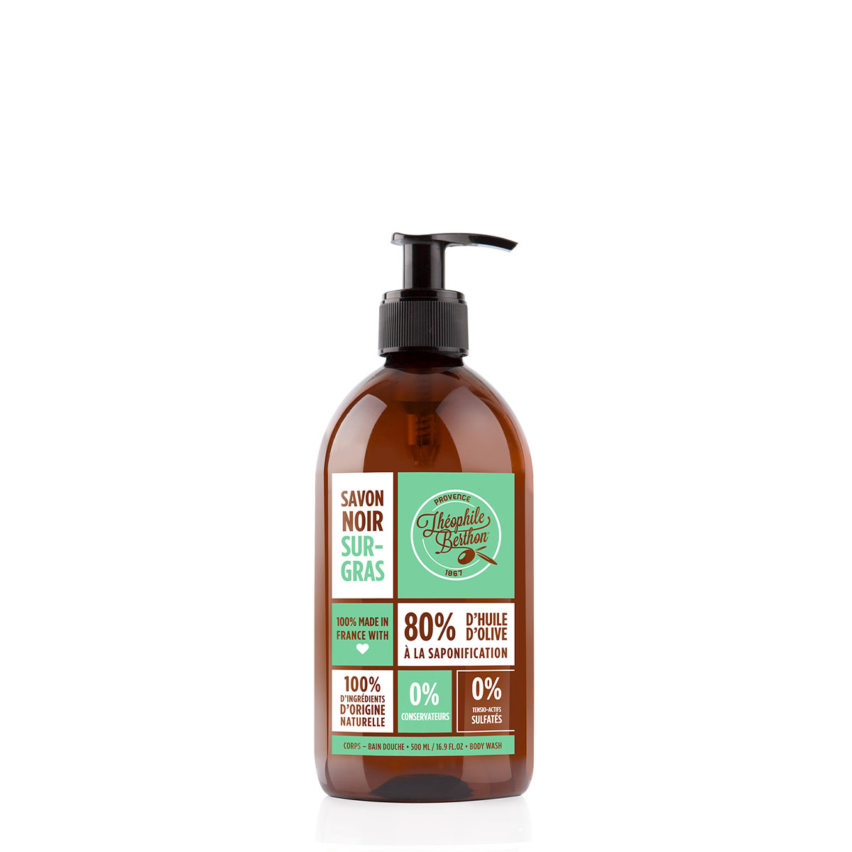 Théophile Berthon Savon de Marseille liquide savon noir 500ml menthe