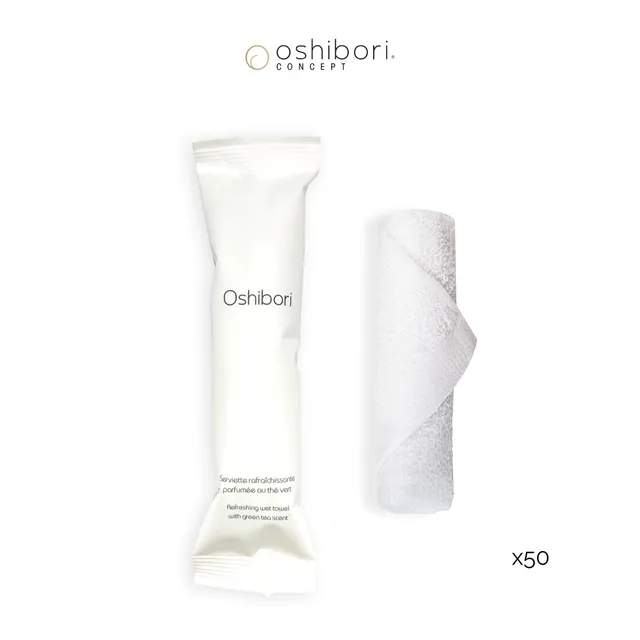 Oshibori Concept 10g Serviette Rafraîchissante Blanc Thé Vert x50