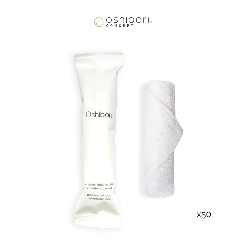 Oshibori Concept 10g Serviette Rafraîchissante Blanc Thé Vert x50