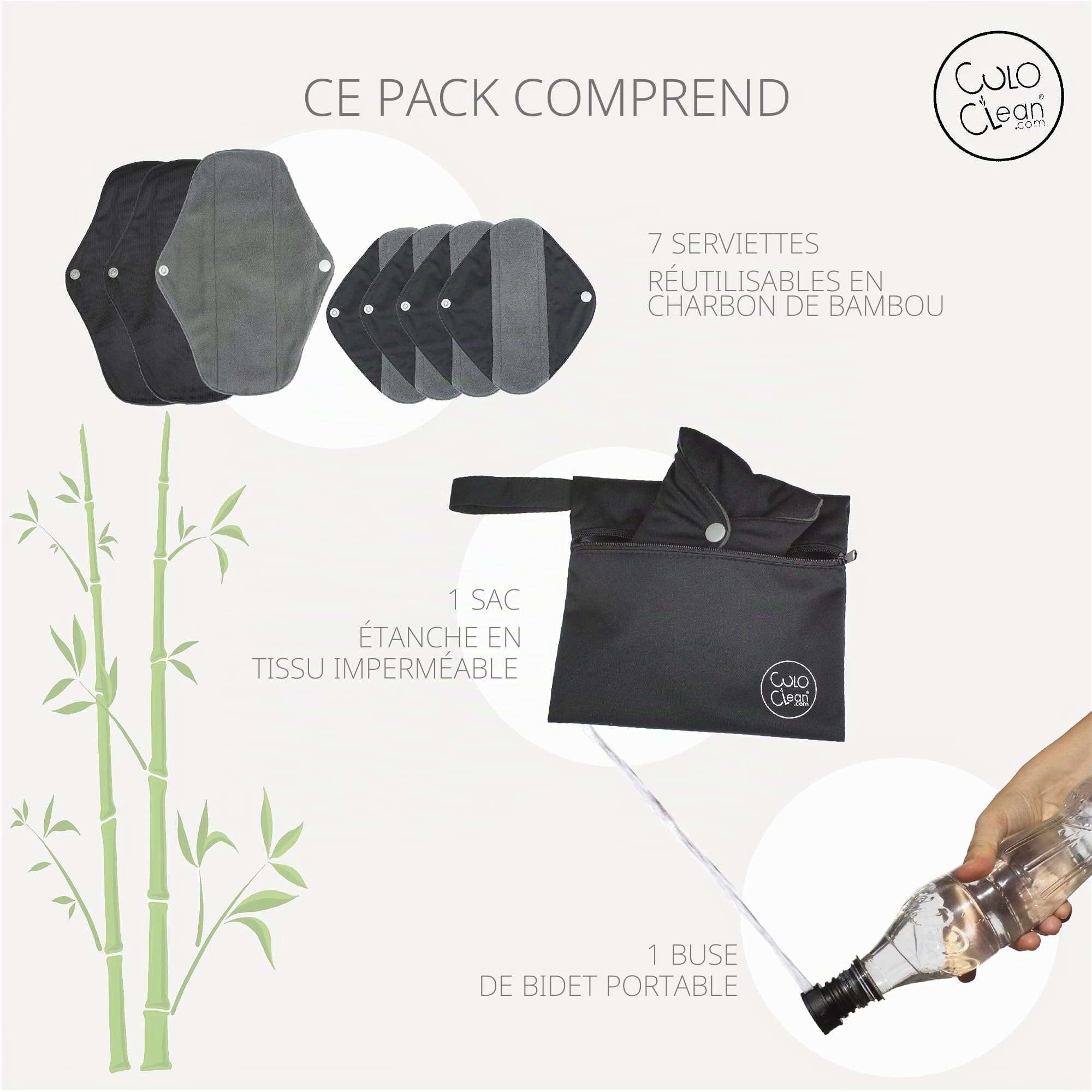 CuloClean Serviettes Hygiéniques Lavables 4S+3M Bambou Flux Léger