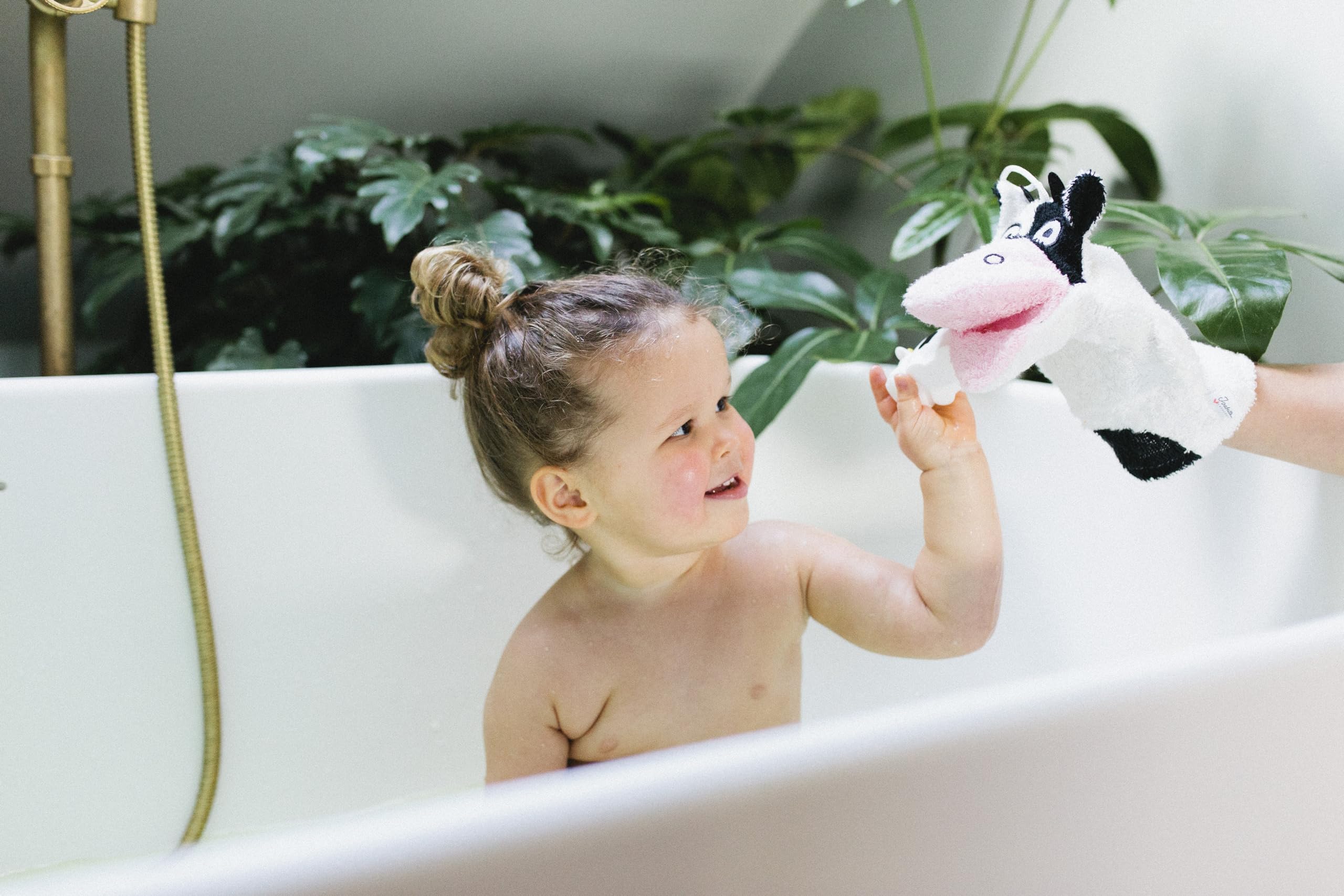 Isabelle Laurier Gant de toilette enfant vache coton blanc
