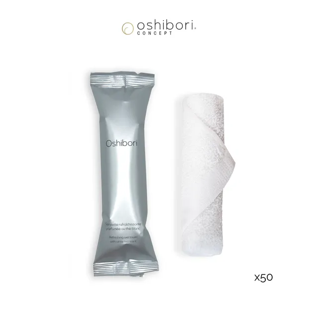Oshibori Concept 15 grammes serviette rafraîchissante argent x50