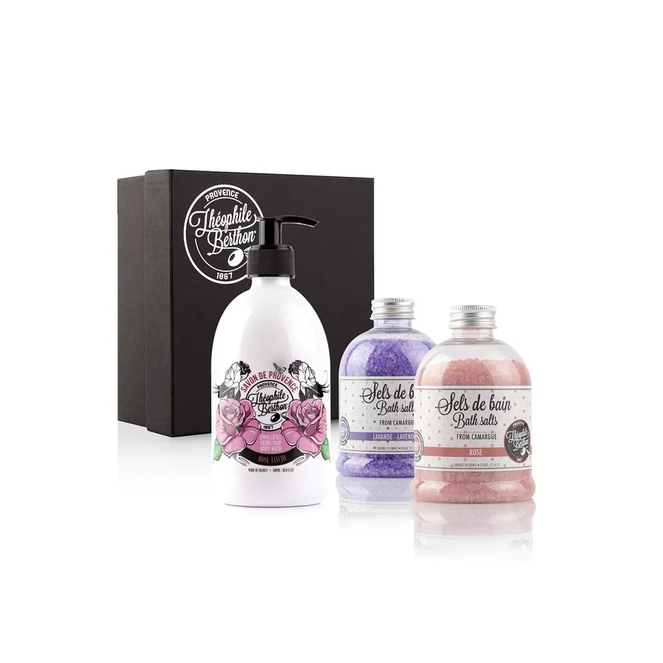 Theophile Berthon Coffrets Trousses coffret bain rose litchi sels 3 pièces