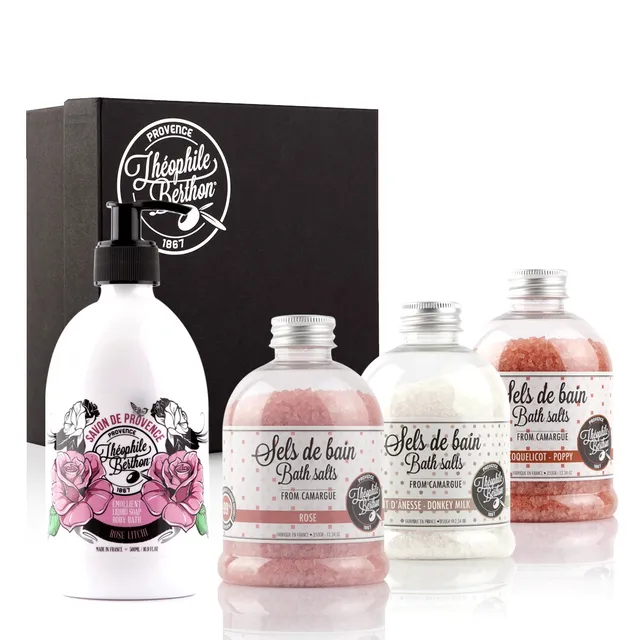 Théophile Berthon Coffret Bohème savon rose litchi et sels de bain