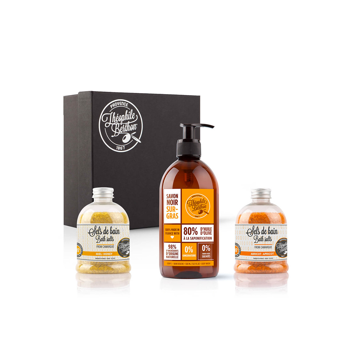 Théophile Berthon Coffret Bain sérénité savon noir + sels 3 pièces