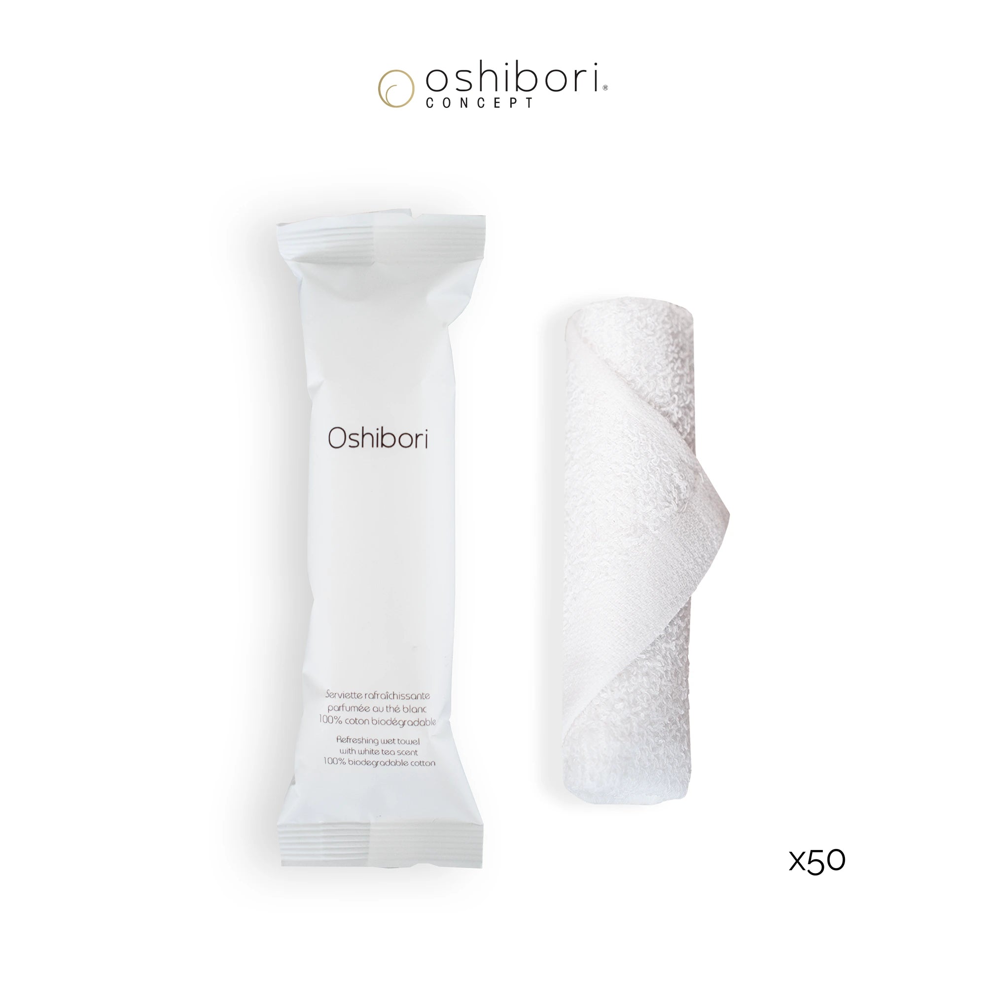 Oshibori Concept 15g Serviette Rafraîchissante Blanc Thé Blanc x50