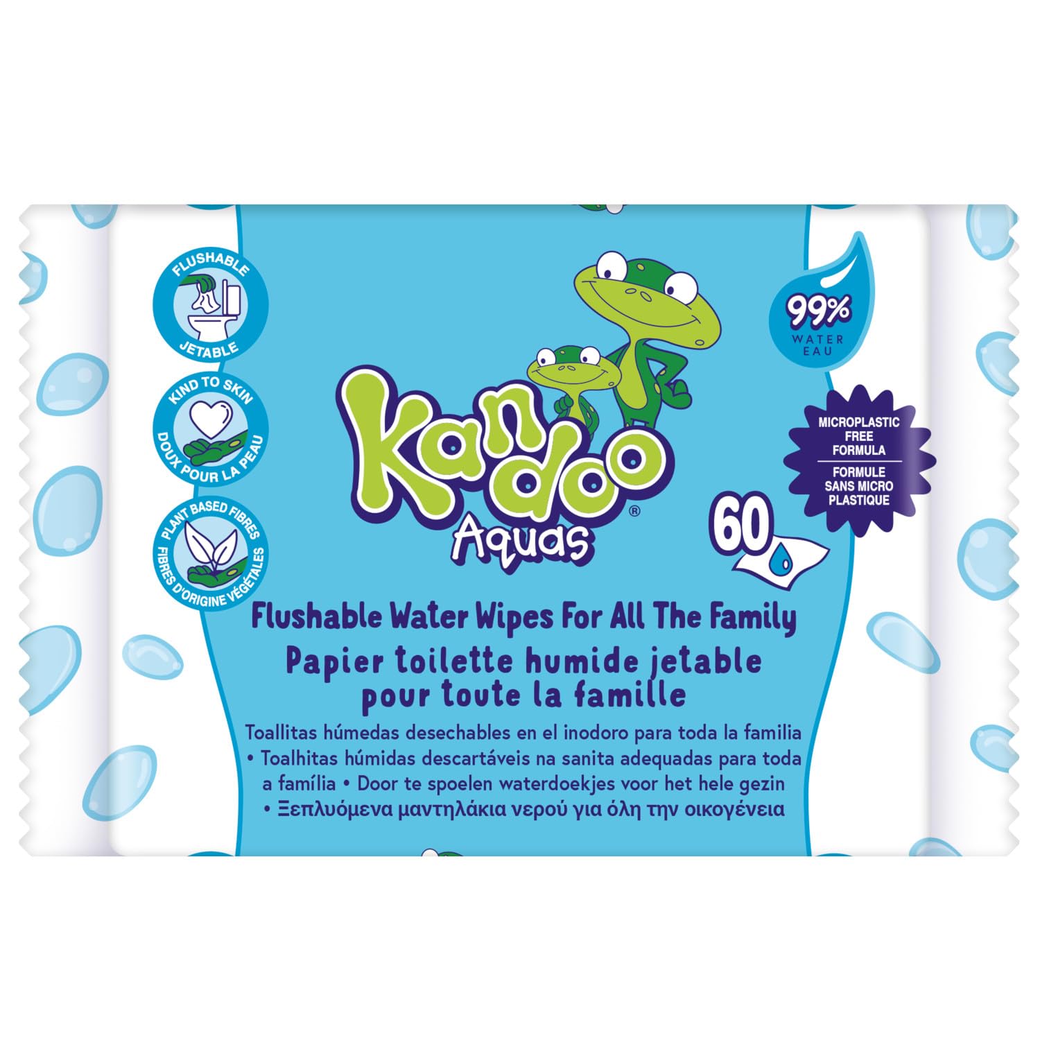 Kandoo Aquas lingettes toilette 99% eau 60 unités