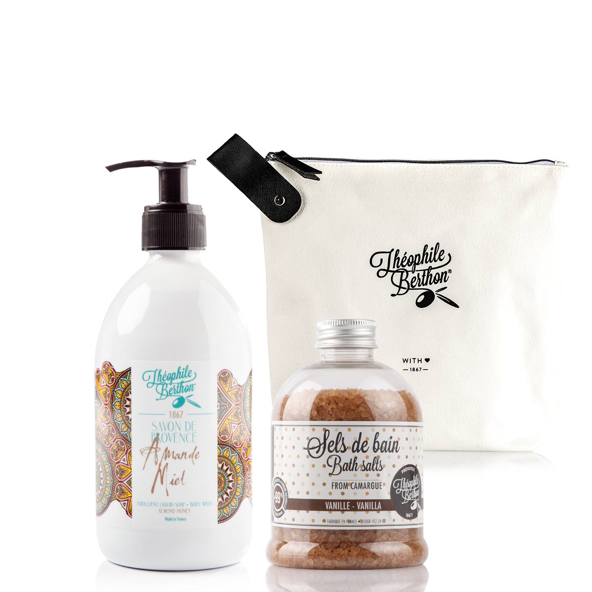 Théophile Berthon Coffrets Trousses Vanille Amande Miel coffret bain 2 soins