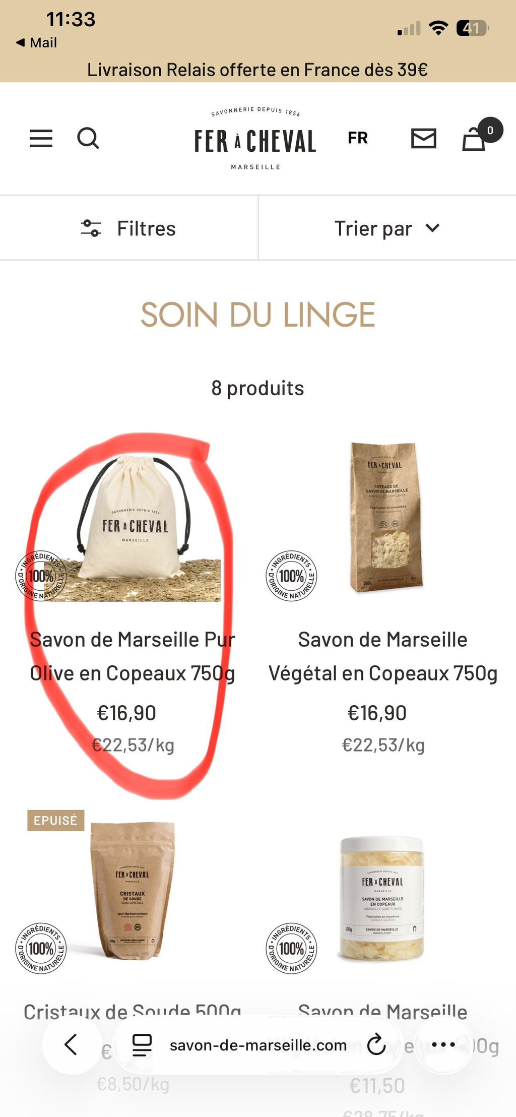 Fer à Cheval Copeaux Savon de Marseille Pur Olive 750g