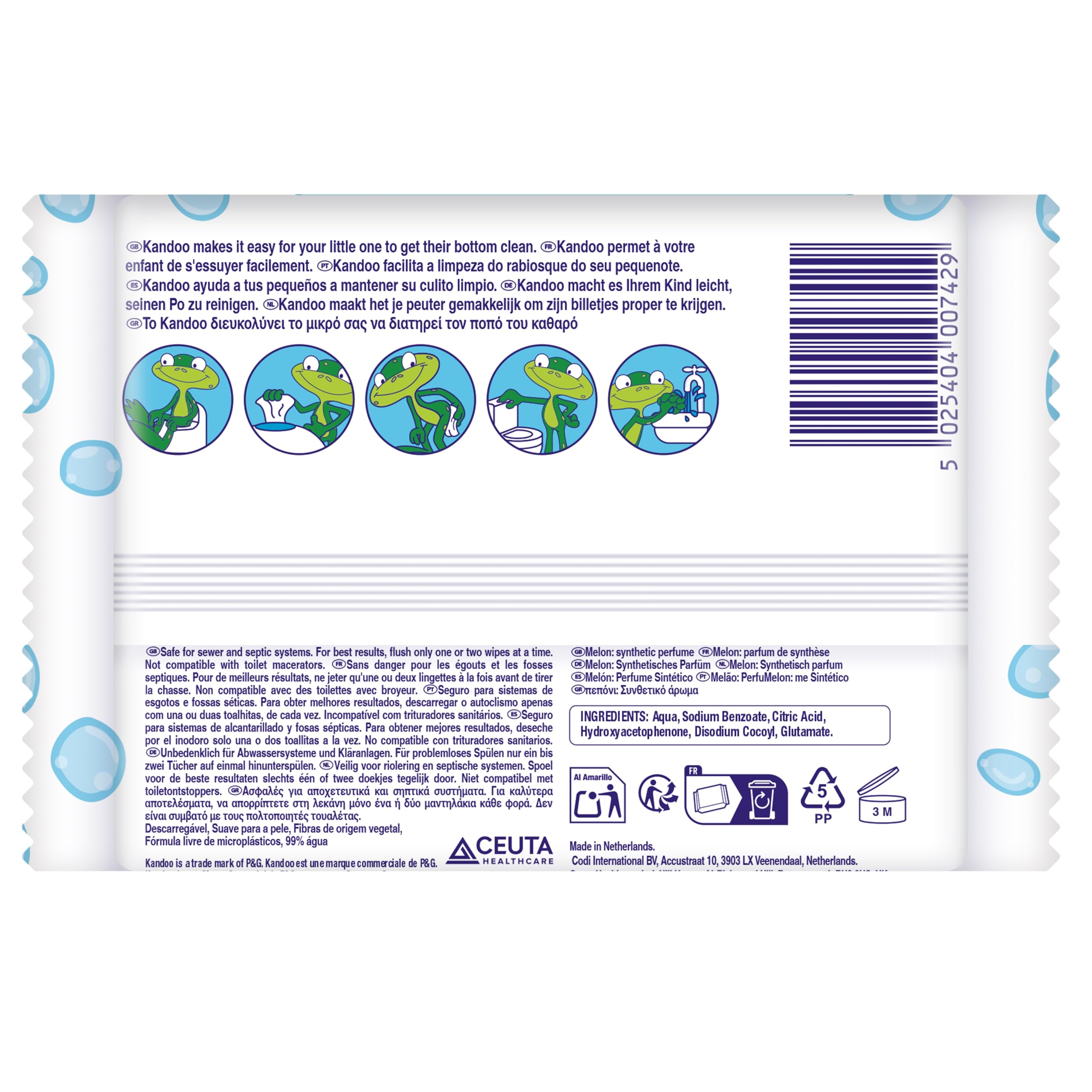 Kandoo Aquas lingettes toilette 99% eau 60 unités